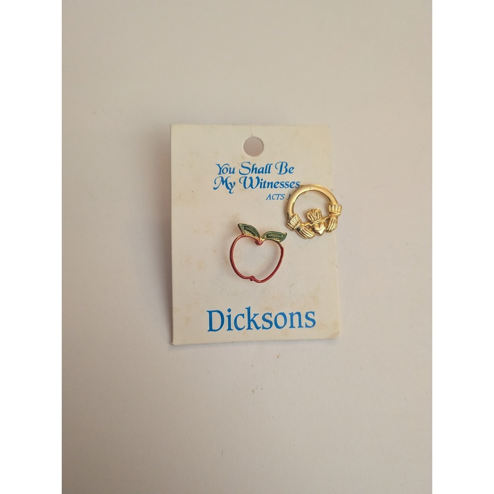 Dicksons Claddagh and Enamel Apple Lapel Pin Set Gold Tone Religious Witness